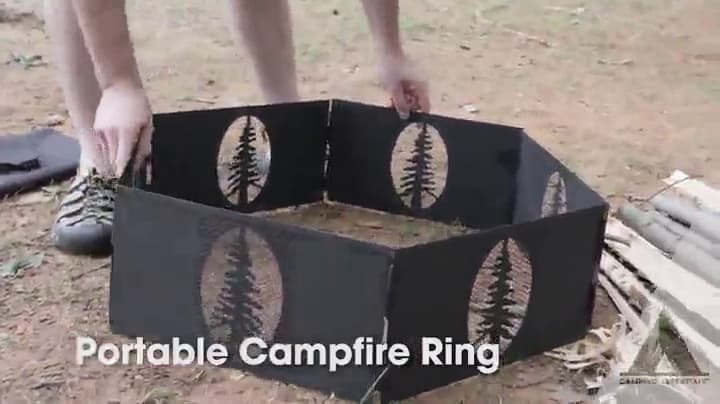 Camco Heavy Duty Steel Campfire Ring - 27"" Wide with Hinged Construction, Portable Collapsible Design is Easily Transportable, Comes with Storage Bag - (51091)", Black