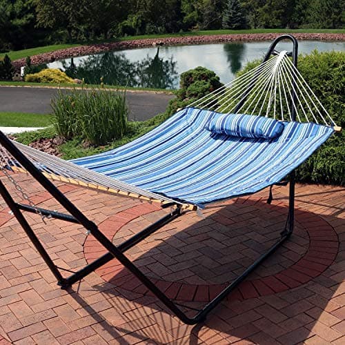 Sunnydaze Polyester Quilted Hammock Pad and Pillow Set - Weather-Resistant - Breakwater Stripe