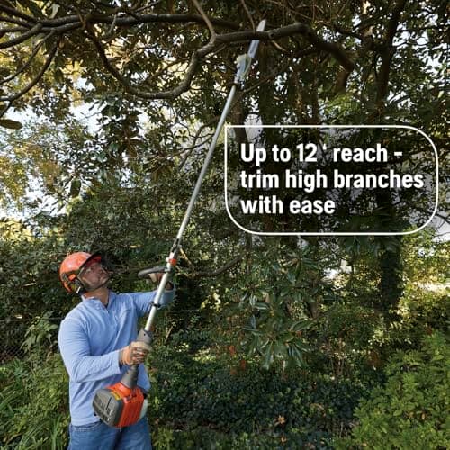Husqvarna 122LKP Gas Pole Saw, Multi-Purpose Tool with Pole Saw Attachment, Equipped with X-CUT Chain, 12-Inch Reach Cuts Limbs up to 8 Inches Thick, 970796201