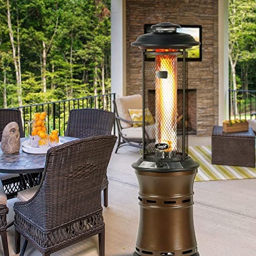 BALI OUTDOORS Gas Patio Heater - Floor-Standing Outdoor Commercial Heater, Round Dancing Flame, Wheels, Glass Tube, Suitable For Balcony, Veranda, BBQ Party