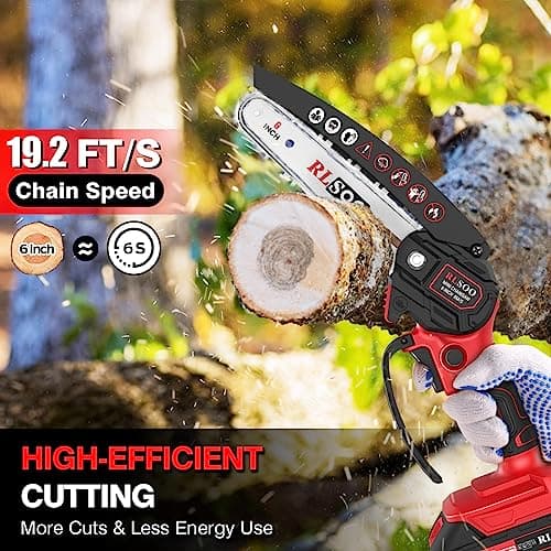 Mini Chainsaw, 6 Inch Mini Chainsaw Cordless, 2024 Upgraded Portable Handheld Small Chain saw for Wood Cutting, Tree Trimming, Courtyard, Household, and Garden (Includes 2 Batteries and 3 Chains)
