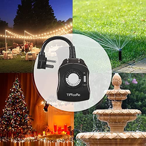 TiFFCOFiO Outdoor Timers Waterproof, 24 Hour Mechanical Outdoor Timer for Lights, Outdoor Outlet Timer, 2 Grounded Outlets for Yard and Garden, 15A 1/2HP, CSA Listed, 2 Pack