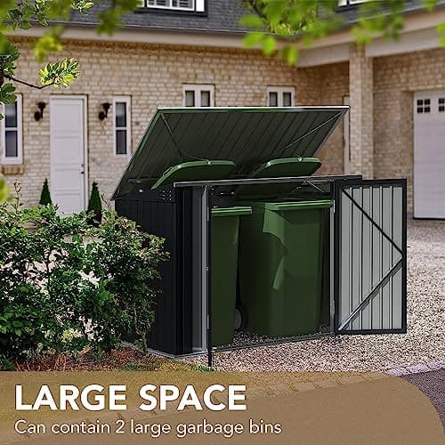 Devoko Outdoor Storage Shed 5.8 x 3.3 FT Metal Trash Shed Waterproof Outside Storage with Lid Chain Hydraulic Gas Rod for Trash Can Weeding Tools