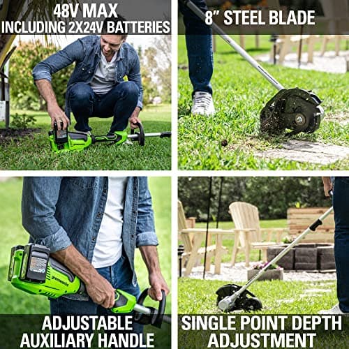 Greenworks 48V (2 x 24V) 8" Brushless Cordless Edger, (2) 4.0Ah Batteries and Dual Port Rapid Charger Included