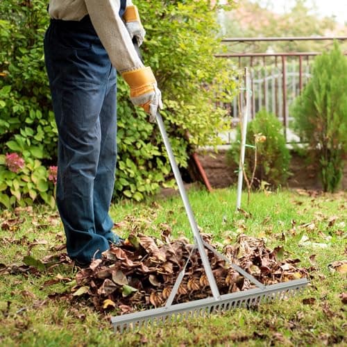 Goplus Landscape Rake 36 Inch, Aluminum Rake Head w/36 Tines and 68" Long Non-Slip Handle, Yard Rake Tool for Loosening & Leveling Soil, Landscaping Rake Beach Garden Lawn Care, Collecting Leaves