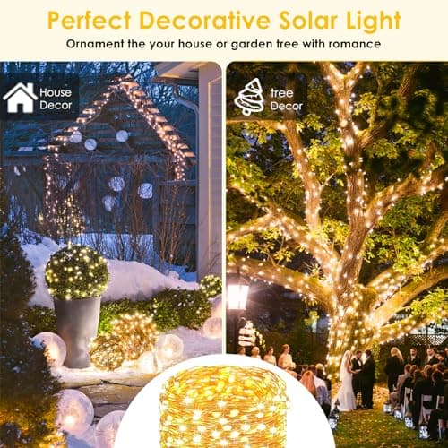 Extra-Long 144FT Solar String Lights for Outside, 2 Pack 400LED Solar Fairy Lights Outdoor, Waterproof Copper Wire with 8 Modes Twinkle Lights for Tree Garden Party Xmas Wedding Decor (Warm White)