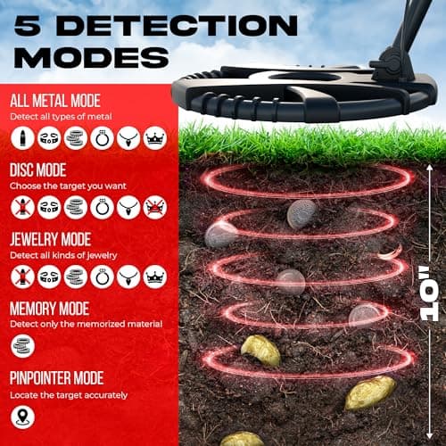 Metal Detector for Adults with Pin Pointer - Waterproof Metal Detector, Pinpointer with 5 Modes, Headphones, Bag, Dagger,Adults Professional, Beach, ip68 Coil,Gold Detector