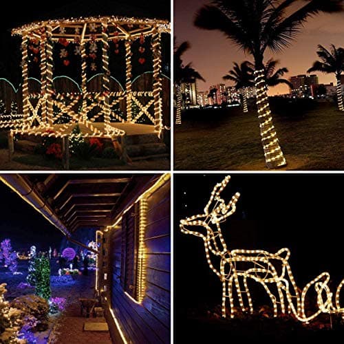 LE 33ft 240 LED Rope Lights Outdoor, Upgraded 2700K Warm White, 24 Volts Connectable, Classic 3/8 inch Clear Tube, Waterproof String Lights for Outside Patio Deck Railing Stair Fence Yard Landscape