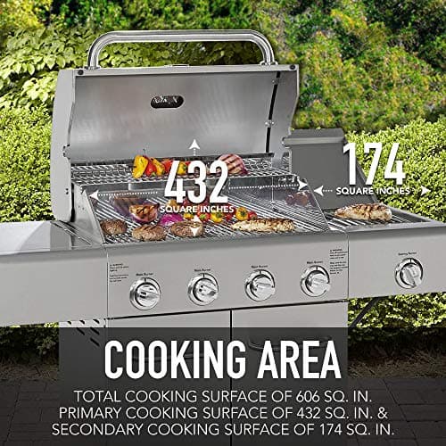 Kenmore 4-Burner BBQ Gas Grill with Searing Side Burner, Stainless Steel Propane Grill, 52,000 BTUs, Cabinet Style, Includes Warming Rack, Electronic Ignition & Stainless Steel Cooking Grates