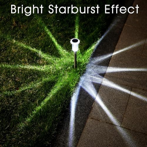 Solar Outdoor Lights, 10 Pack Waterproof Stainless Steel Solar Stake Lights for Pathway Garden Yard Path Walkway Driveway Lawn Patio Outside Decor, Cool White