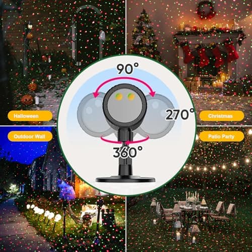 Laser Christmas Projector Lights Outdoor, Red and Green Starry Laser Projector Light with RF Remote, IP65 Waterproof Holiday Garden Laser Light Decor for Outdoor Party Xmas Home (Laser)