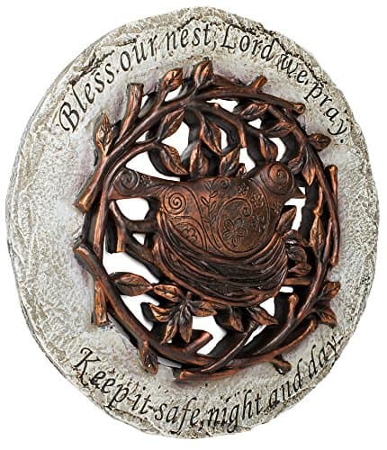 Roman Exclusive Terrace Garden Stone with a Bird in Nest and Verse, 12.2-Inch, 2-Tone Dolomite/Resin