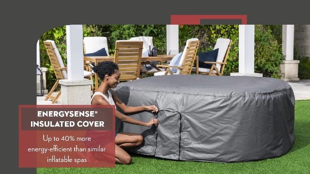 Coleman Atlantis AirJet Large Square 4 to 6 Person Inflatable Hot Tub Portable Outdoor Spa with 140 AirJets and EnergySense Cover, Blue