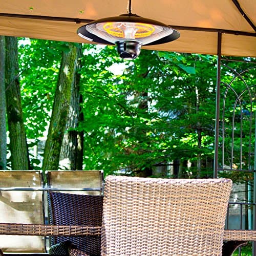 Indoor/Outdoor Ceiling Electric Patio Heater with LED Light and Remote Control, Black
