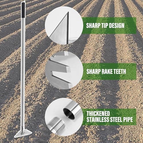 4 in 1 Garden Tool Lengths Adjustable Garden Hoe Stainless Steel Blade Head Razor Sharp Garden Hoe Tool Heavy Duty for Loosening The Soil Weeding Digging Holes Length 56.3 Inch