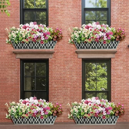 2 Pack 24 Inch Window Boxes Planters Railing Planter Box with Adjustable Brackets & Non-Woven Fabric Plant Grow Bags Deck Railing Planter Boxes Balcony Hanging Flower Box for Outdoor Plants