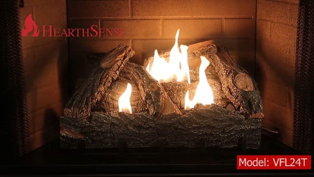 VFL24T Dual Fuel Ventless Fireplace Logs Set with Thermostat, Use with Natural Gas or Liquid Propane, 32000 BTU, Heats up to 1100 Sq. Ft, Brown, 24 Inches, Brown