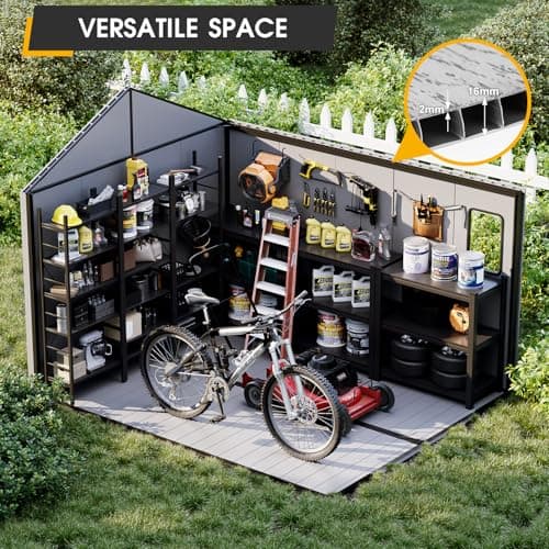 8 x 10 FT Resin Outdoor Storage Shed, All-Weather Plastic Garden Shed with Floor, Lockable Doors & Windows