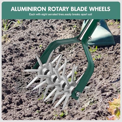 Rotary Cultivator Tiller Adjustable S/S Handle Rotary Tiller with Detachable Solid Metal Tines Garden Cultivator Lawn Tiller and Manual Tiller for Loosing and Mixing Soil