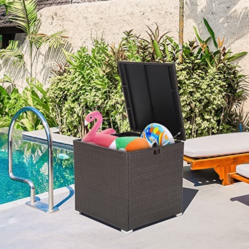 RELAX4LIFE Outdoor Storage Box 72-Gallon - Outside Wicker Storage Bin with Waterproof Zippered Liner, Gas Strut, Package Delivery Boxes for Outside, Accessories, Garden Tools Storage Deck Box