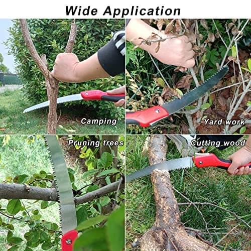 10 Inch Heavy Duty Pruning Saw, Folding Hand Saw with SK5 Curved Blade, Triple-cut Razor Teeth Used for Trees Wood Cutting Camping Gardening Work, Hiking, Landscaping, Tree Trimming