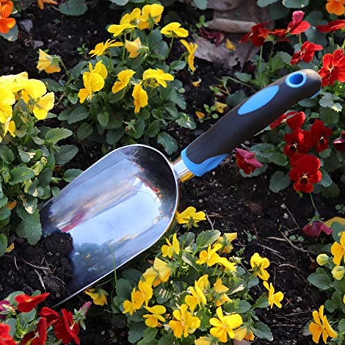 Sinoer Transplanter Trowel, Soil Scoop - Extra Large Aluminum Scoop for Soil, Fertilizer, Feed Scoop - Double Size Moves 2X Volume - Bend-Proof - Comfort Grip Handle