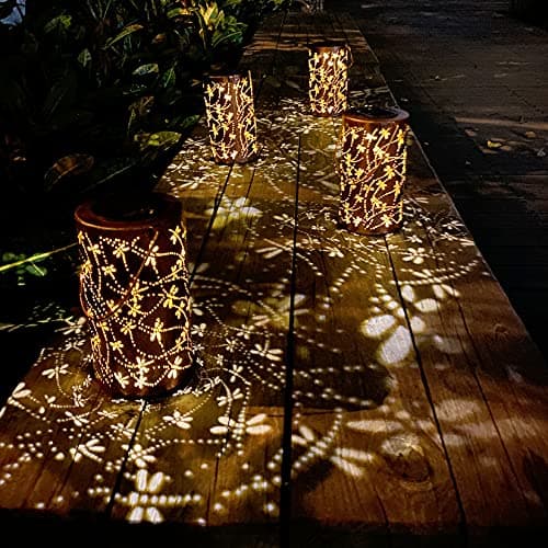 Solar Lanterns Outdoor Hanging Lantern Lights, Dragonfly Hollowed-Out Metal Decor Lantern, Waterproof LED Decorative Garden Light - Delicate Garden Decoration for Patio, Yard