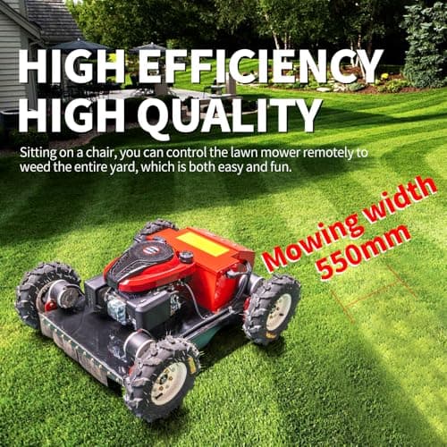 Remote Mower, Remote Control Lawn Mower, Small Crawler Oil-Electric Hybrid Four-Wheel Drive Lawn Mowing and Weed Whacker, All Terrain Grass Cutter Yard Mower, 30° Climbing (SKD-196-EASY)