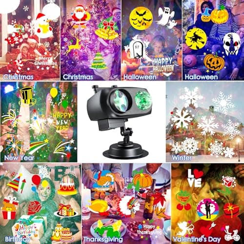 Christmas Projector Lights Outdoor, Upgrade Holiday Projection Light with Remote, 3D Ocean Wave & 72 HD Patterns, Waterproof Snowflake Projector for Xmas Party Yard Decor
