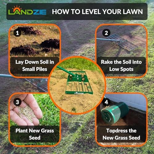 LANDZIE Lawn Leveling Rake – 24" Steel Handle Yard Leveler, Lawn Level Tool for Creating a Flat Surface - Works for Soil, Dirt, Topdressing and Ground