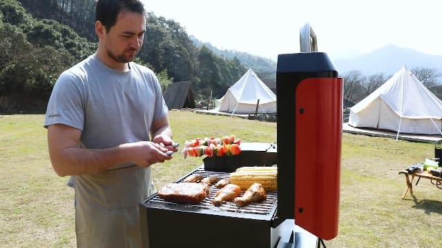 Portable Wood Pellet Grill and Smoker,Electric Outdoor 8 in 1 Tabletop Grills for RV Camping Tailgating RV Cooking BBQ, Intelligent Temperature Control and Superheated Steam Technology,Red
