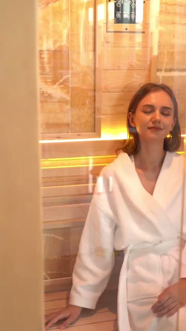 Smartmak Wood Home Steam Sauna, 3 Person Canadian Hemlock Traditional Luxurious Wooden Indoor Spa Room, with 3.5 kw Heater, Bluetooth Speaker, Rocks, Water Bucket, Spoon, Hygrothermograph, Lights