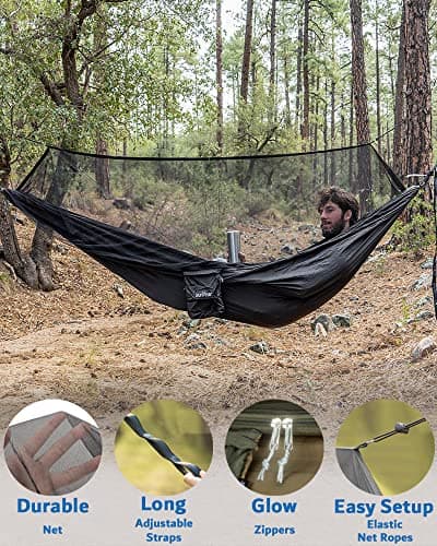 Sunyear Hammock Camping with Rain Fly Tarp and Net, Portable Camping Hammock Double Tree Hammock Outdoor Indoor Backpacking Travel & Survival, 2 Tree Straps,100% Waterproof