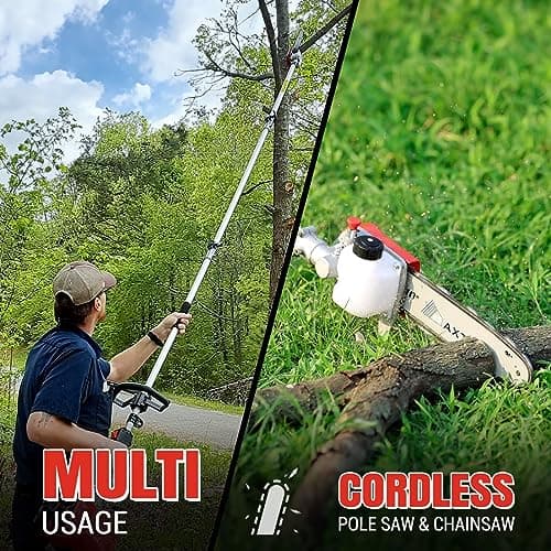 Pole Saw Gas Powered, 16-Foot Reach 42.7CC 2-Cycle 10-Inch Bar Cordless Extendable Long Trimmer Power Gasoline Chainsaw For Tree Hedge Trimming Bush Pruning, Regular Saw Head