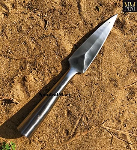 NauticalMart Hand-Forged Viking Saga Iron Spear Point Viking Accessories Medieval Steel Spearpoint Made From Carbon Steel Reenactment, Long Spear SCA LARP Knight (Silver)