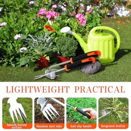 Weed Puller Tool Garden Weeding Pulling Tool– 13” Portable Gardening Weeder, 4 Teeth Manganese Steel Forged Hand Tool for Uprooting Weeds Remover Tool