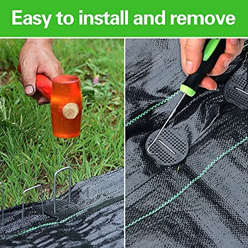 50Pcs Garden Stakes Staples + 50Pcs Gasket, Bakulyor 6 Inch Lawn Landscape Staples 11 Gauge U Shaped Galvanized Landscape Pins, Heavy Duty Yard Ground Pin for Weed Barrier Sod Fabric Decorations - 6"