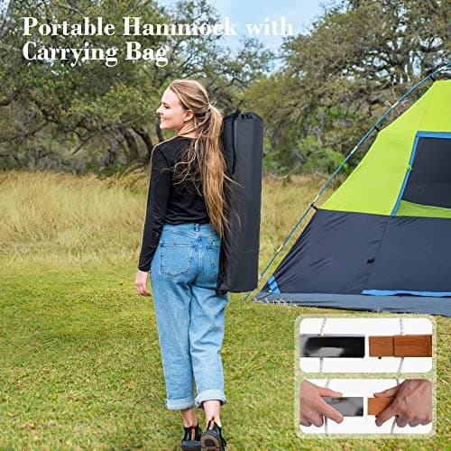 SUNCREAT Hammocks 14 FT Quick Dry Hammock Double Size with Spreader Bar, 2 Person Hammock for Outdoor Patio Yard Poolside, 450 lbs Capacity, Light Gray Stripes