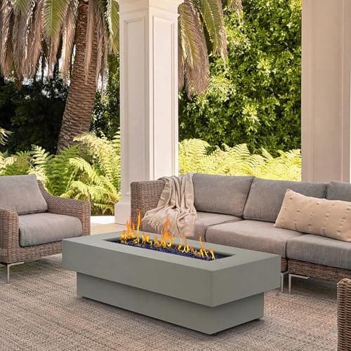 Outdoor Low Profile Fire Table, 48-inch Rectangle Propane Gas Fire Pit Table, 50,000 BTU Modern Firepit w/Lid, Fire Glass, Cover, Pre-Attached 10ft Propane Hose, Flint Gray