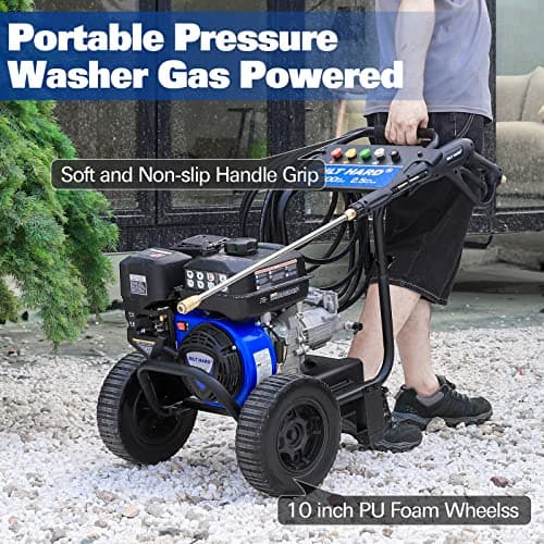 BILT HARD 3500 PSI 2.5 GPM Gas Pressure Washer, 224cc 4-Cycle Engine, Heavy Duty Gas Power Pressure Washer with Spray Gun and Wand, 5 Quick Connect Nozzle Tips, 3/5"×25' Hose, 49-State