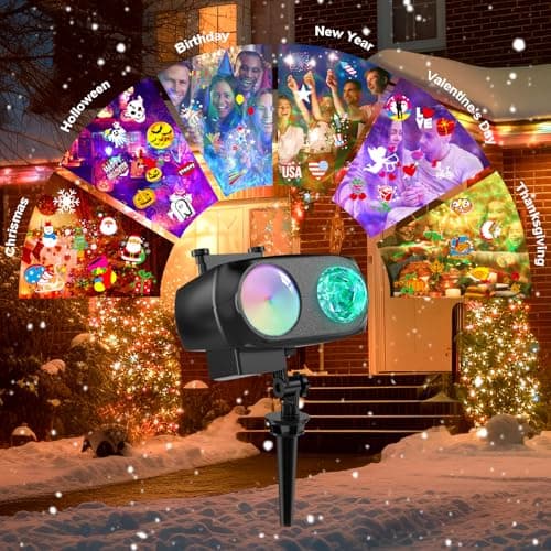 8-Pattern Christmas Projector Lights Outdoor 2-in-1, Holiday Projector Lights Outdoor 26 Effects (Projection Card + 3D Ocean Wave) with Timer, Christmas Decorations Lighting for Outside Party Decor