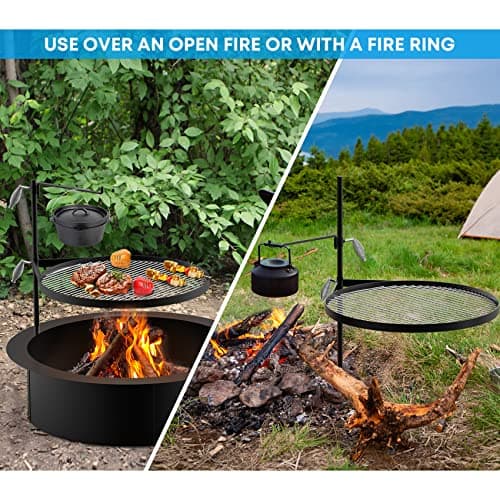 Stanbroil Fire Pit Campfire Grill Grate - Stainless Steel Swing Cooking Stand BBQ Grill, Portable Campfire Barbecue Rack for Outdoor Open Fire Cooking Camping