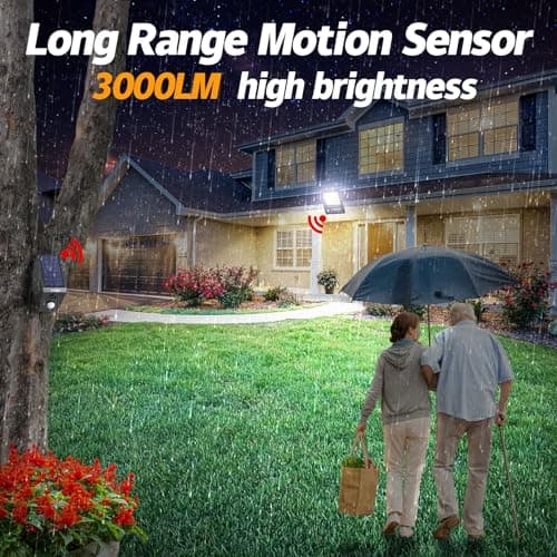 intelamp Solar Flood Lights Outdoor Waterproof, Linkable 12000mAh 3000LM Motion Sensor Floodlight with Remote Countrol Sensor Case 16.4Ft Cable, Dusk to Dawn Lighting Lamp for Street Outside House