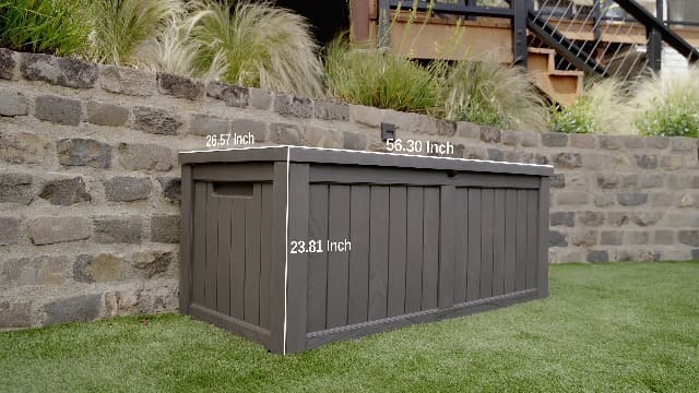 EAST OAK Outdoor Storage Box, 120 Gallon Deck Box with Stainless Steel Rods Large Resin Storage Bin for Patio Cushions, Garden Tools, Waterproof and UV Resistant, Lockable, outside storage, Grey