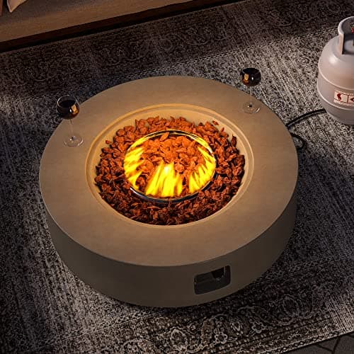 SUNBURY Outdoor 40" Propane Fire Pit Table, CSA Certified,50000 BTU Gray Patio Fire Table, Concrete Round Gas Fire Table w Lava Rocks (Tank Outside)