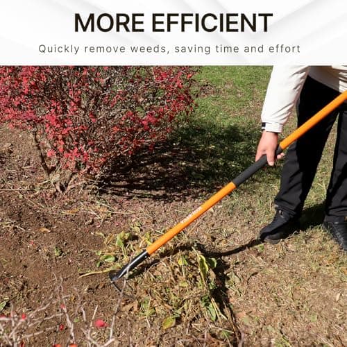 57 Inch Heavy Duty Garden Hoe with Orange Fiberglass Handle - Long Handle Garden Hoes for Weeding, Gardening, and Cultivating - Durable Hoe Garden Tool for Heavy Duty Use