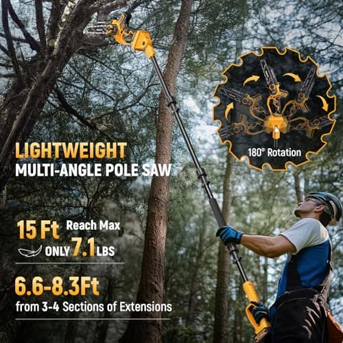 2-IN-1 Cordless 8 Inch Pole Saw & Mini Chainsaw, 21V 2×4.0Ah Battery Powered Polesaw, 15FT Max Reach, Brushless Electric Chain Saw with Extension Pole for Tree Branches Pruning, Wood Cutting