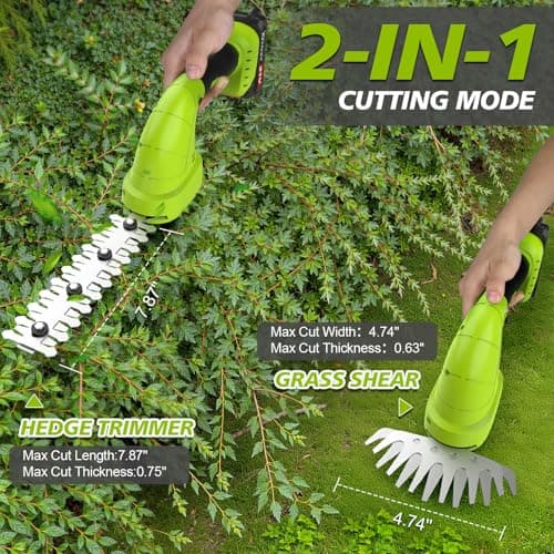 Cordless Hedge Trimmer & Grass Shears, 2 in 1 Electric Hedge Clippers/Grass Trimmer with 2 Pcs Battery and Charger Included, Hand Grass Cutter Bush Trimmer, 21V Hedge Shears for Gardening, Lawn, Yard