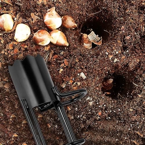 Bulb Planter Tool Long Handle, Tulip Bulb Planter Tool with Serrated Base & Double Pedal, Soft T Grip Sod Plugger, Heavy Duty Bulb Planter Tool for Digging Holes Sowing Plant Bulb