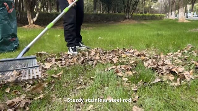 Joyhalo Rake for Leaves Adjustable 65 Inch Long, 18 Inch Wide Garden Rake with 25 Tines, Metal Leaf Rakes, Rakes for Lawns, Gathering Leaves, Weeds, Debris